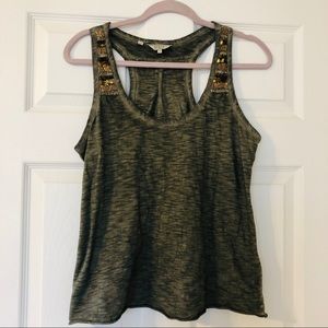 olive green beaded Guess LA tank top • size S
